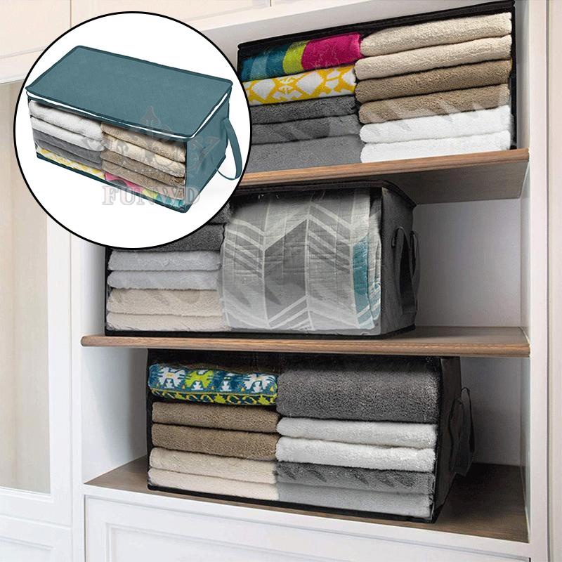 【FUNWD】Non-woven foldable storage bag wardrobe space saving clothes storage box portable portable zipper bag
