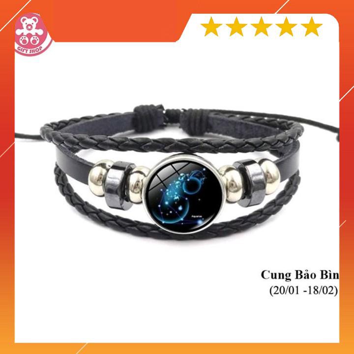 Vòng Đeo Tay Bằng Da Có Biểu Tượng 12 Cung Hoàng Đạo Bảo Bình