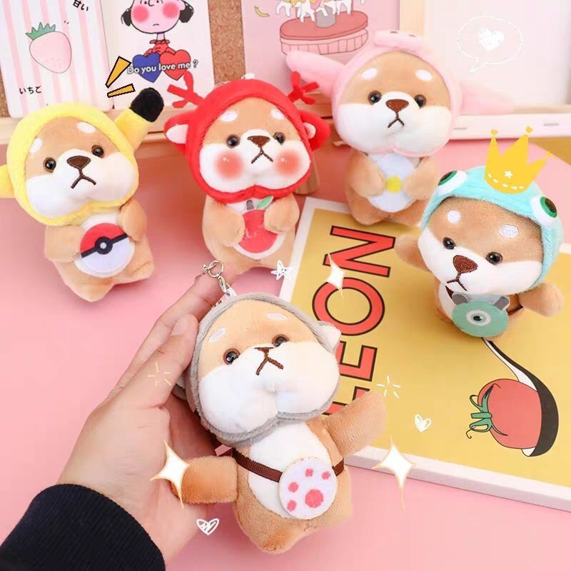 Móc Khóa Hình Chú Chó Shiba Cosplay Nhồi Bông Đáng Yêu Treo Balo, Túi Xách, Điện Thoại, Chìa Khóa 11cm