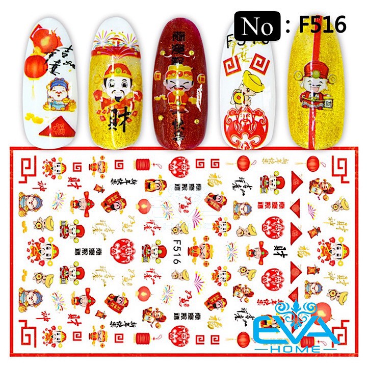 Miếng Dán Móng Tay 3D Nail Sticker Tráng Trí Hoạ Tiết Tết Đón Xuân F516