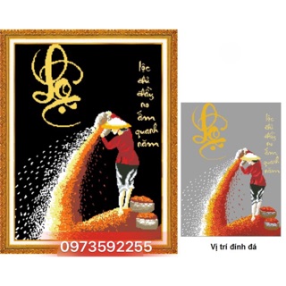 Tranh đính đá chữ lộc 50x68cm