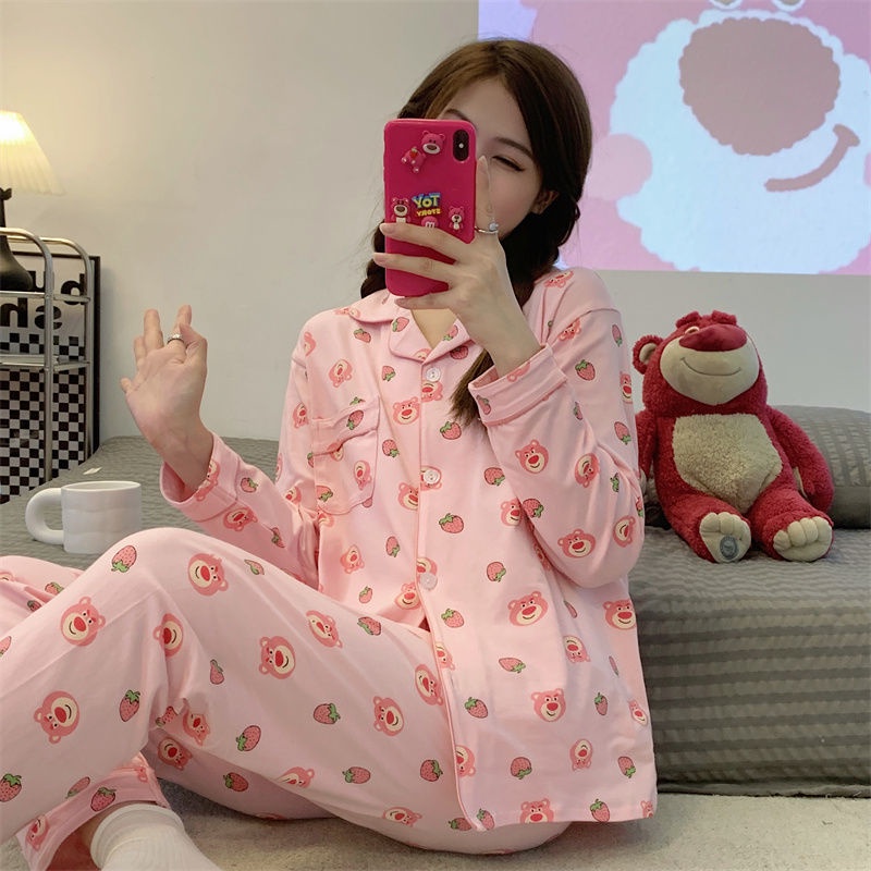 Set Đồ Ngủ Dài Tay Họa Tiết Sọc Ngang Thời Trang Dành Cho Nữ