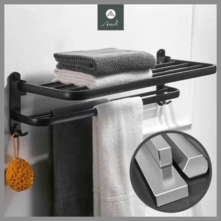 Kệ treo khăn nhà tắm dán tường, giá treo để khăn phòng tắm inox 304 sơn tĩnh điện màu đen