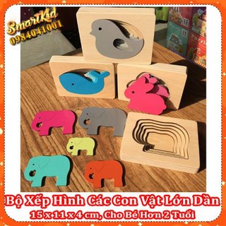 Bộ Xếp Hình Các Con Vật Lớn Dần Bằng Gỗ Hàng Đẹp