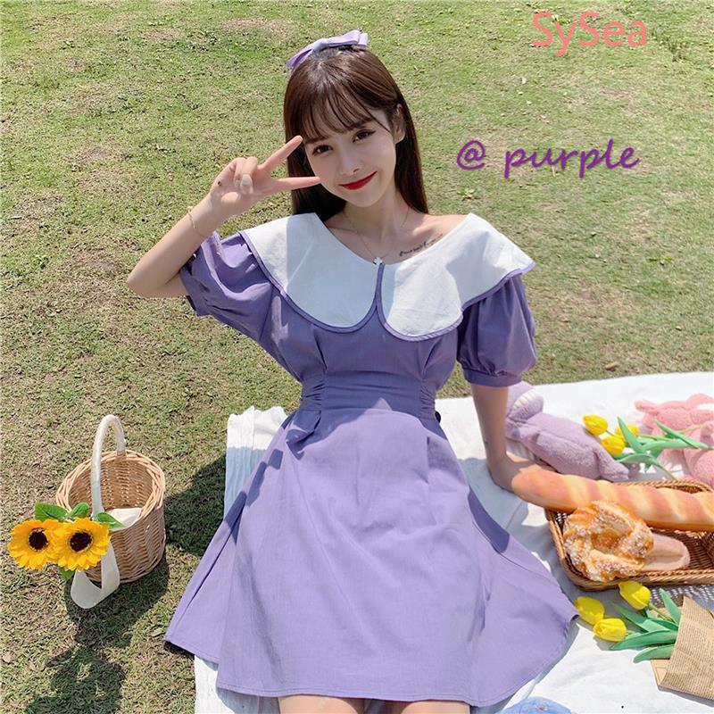 Women Purple Sweet Dress Fashion Short Sleeve Dress