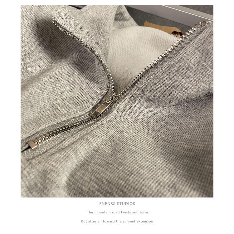 Áo Sweater Polo Dáng Rộng Phối Khóa Kéo Kiểu Retro Nhật Bản Thời Trang Thu Đông Cho Nam