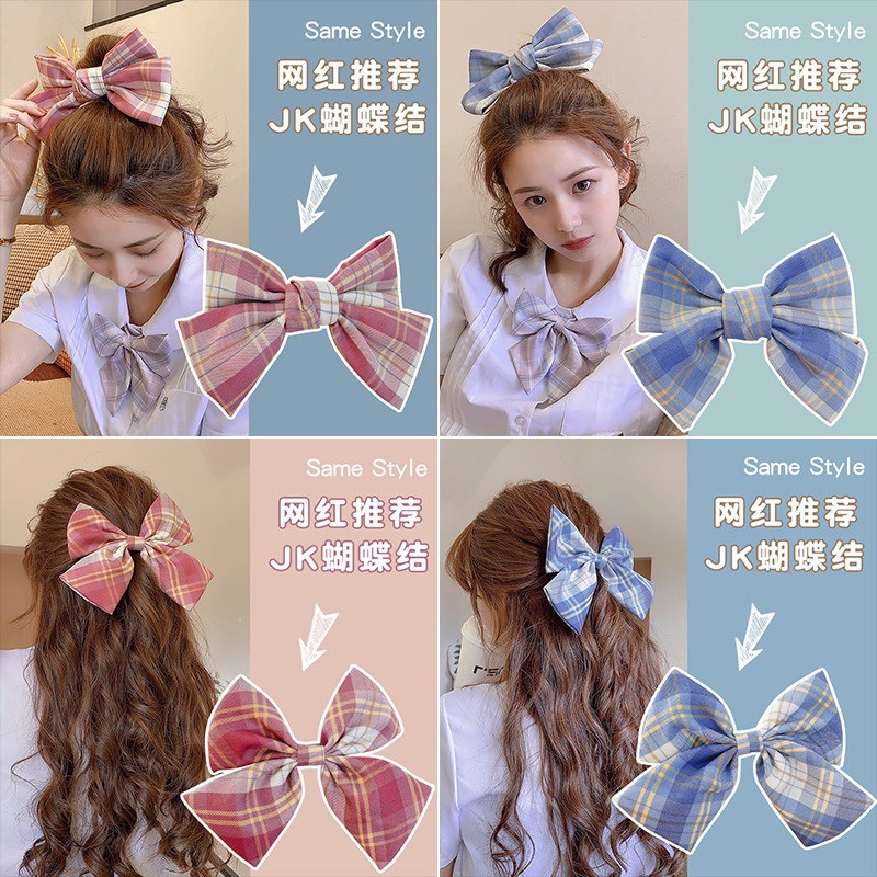 Kẹp Tóc Nữ nơ kẻ caro to trang trí tóc dễ thương phong cách Hàn Quốc cho nữ mã FJ-KẺ