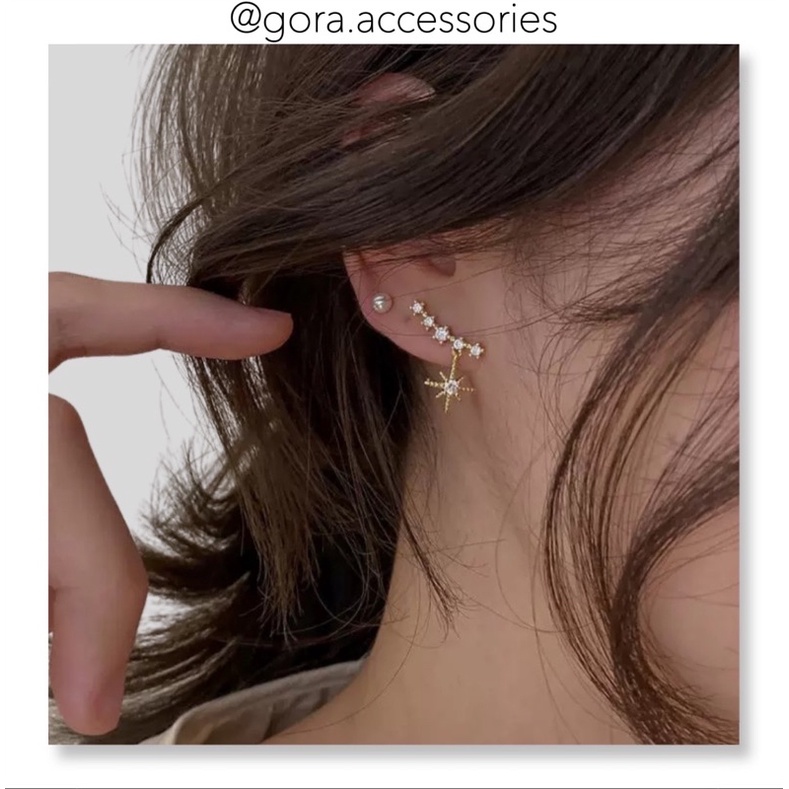 Bông tai đính đá mạ vàng 14k Gora Norah chân xỏ bạc 925 Khuyên tai phong cách Hàn Quốc sang chảnh