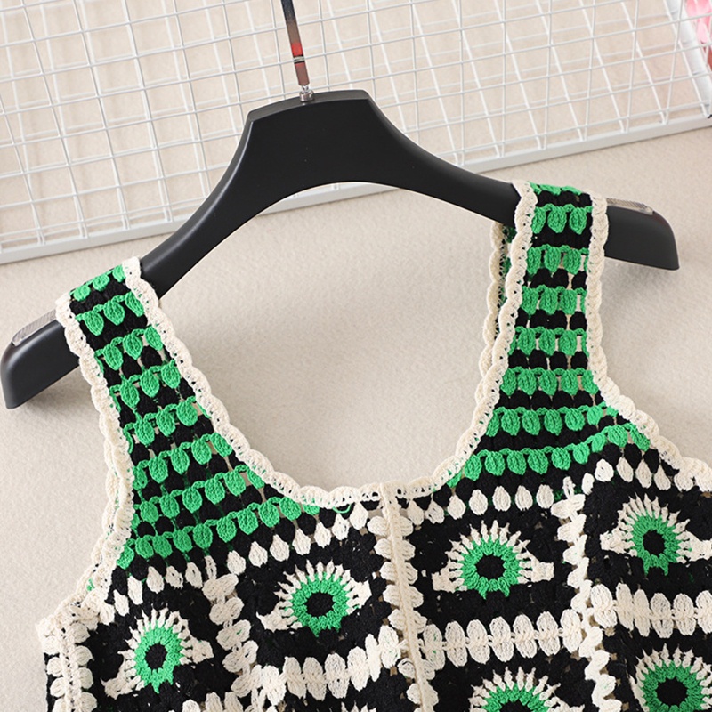 Áo Croptop Dệt Kim Họa Tiết Mắt Hình Học Màu Sắc Tương Phản Cho Nữ