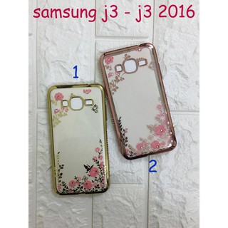 Ốp lưng dẻo đính đá viền màu cho Samsung Galaxy J3 2015 Tặng kính cường lực