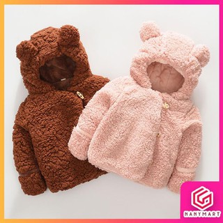 [Hàng Quảng Châu] Áo Khoác Lông Tai Gấu Cho Bé Gái, Bé Trai