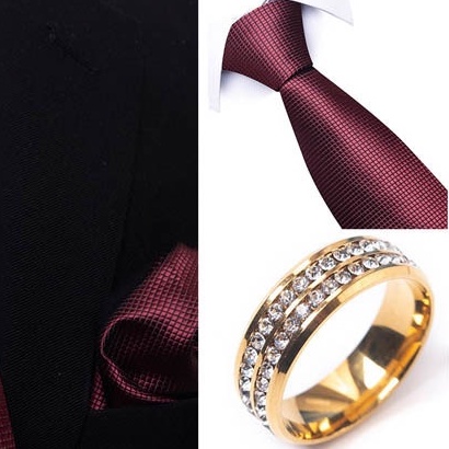 Bộ Cà vạt 4 món gồm Cavat 8cm, khăn cài túi, Măng-set, Nhẫn tròn phụ kiện, Cravat chú rể, Calavat công sở CBC-8247