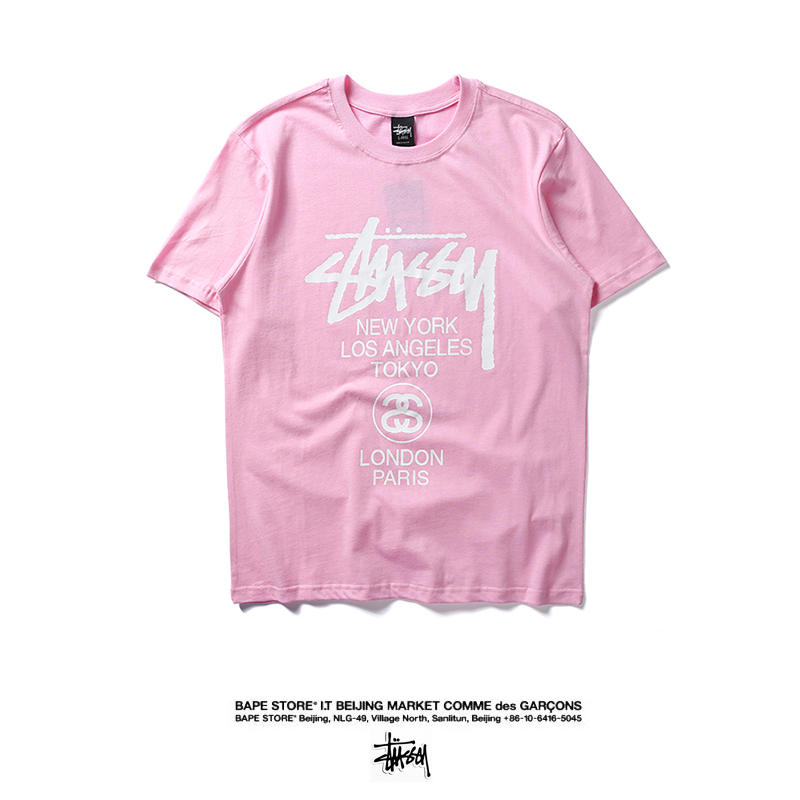 Áo thun cotton tay ngắn hoạ tiết chữ Stussy sành điệu cho nam và nữ