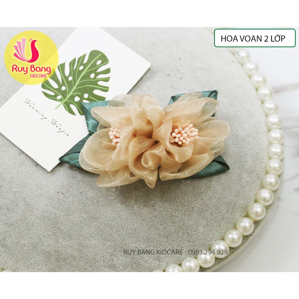 Hoa voan kèm lá ❤️FREESHIP❤️ Set chùm 2 bông hoa