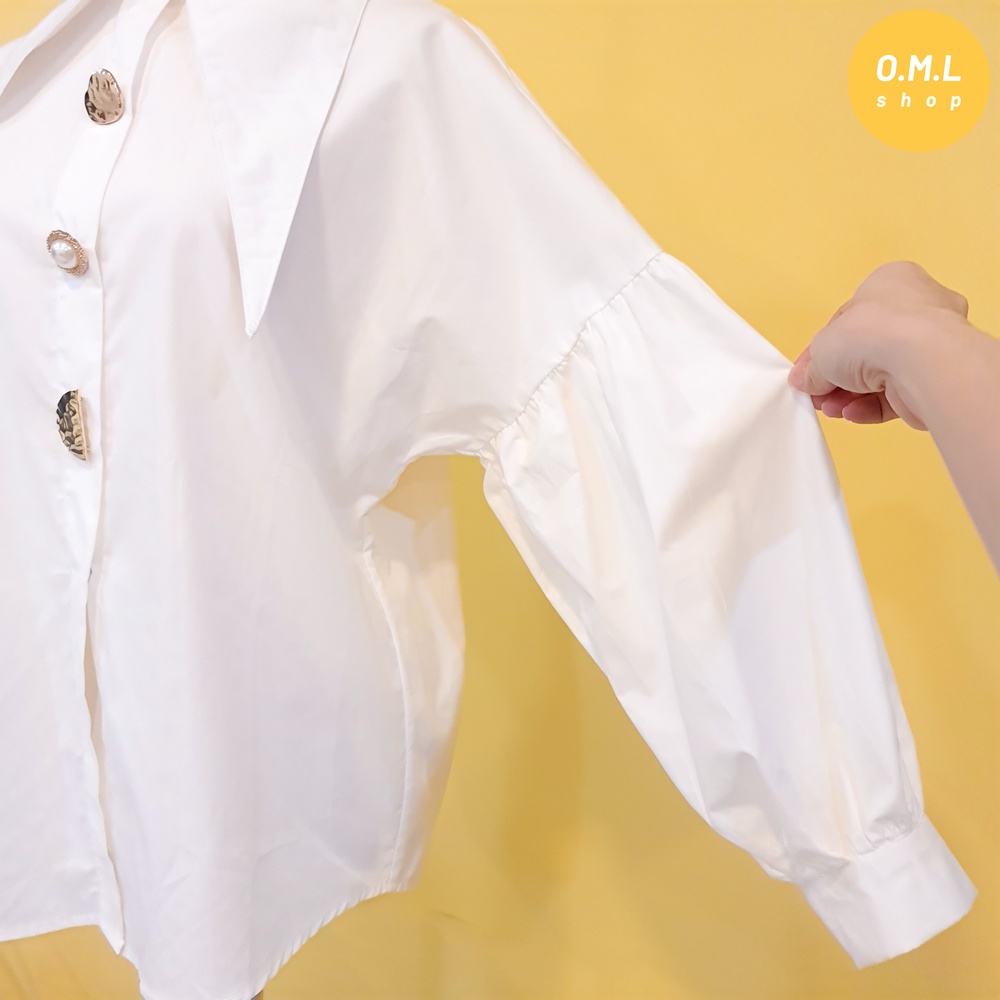 Áo sơ mi tay dài cổ tam giác nhọn nút kiểu thời trang