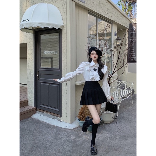 Set sơ mi cánh tiên + chân váy tennis phong cách ulzzang điệu đà cho bạn nữ