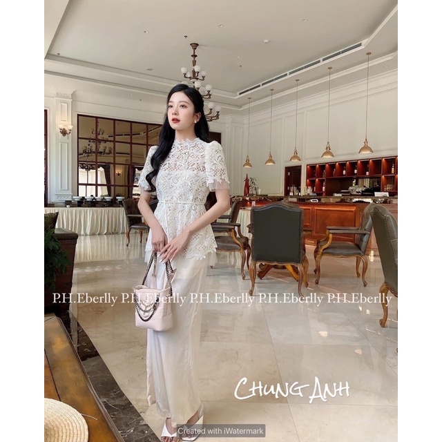 Set áo sơ mi ren mix quần suông hoặc chân váy