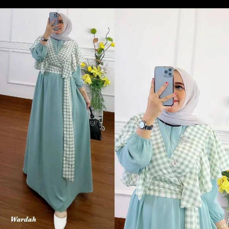 Nirina Maxi Crincle Mix Đầm Cotton Kẻ Sọc Caro Bên Ngoài Có Thể Tháo Rời Làm Quà Tặng Nhập Khẩu