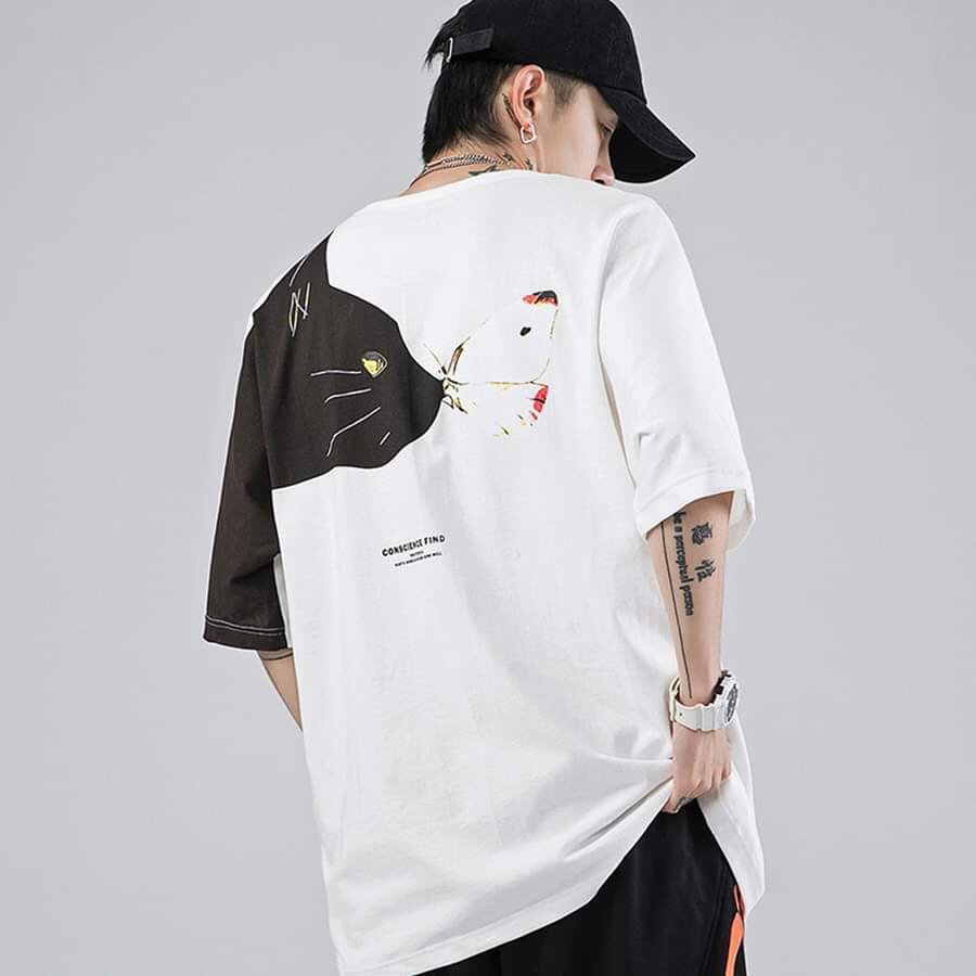 &lt; FREESHIP &gt; Áo thun tay lỡ nam nữ in mèo bướm thun cotton 3 màu lựa chọn