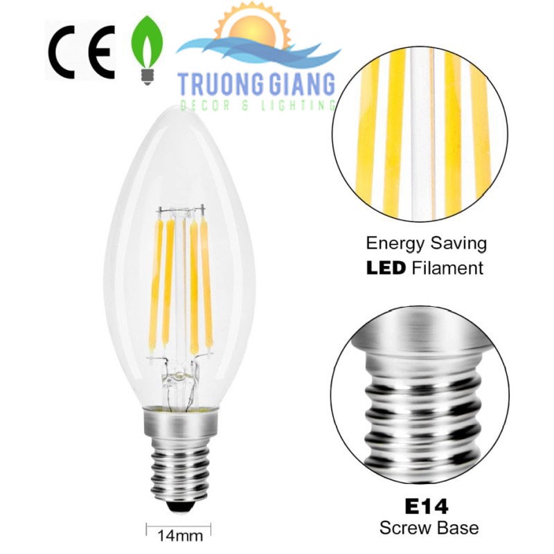 BÓNG LED EDISON C35 [ NHÓT + NẾN ] - [ C35 - 4W ] ĐUI E14 - ÁNH SÁNG [ 2700K - 6500K ] | BigBuy360 - bigbuy360.vn