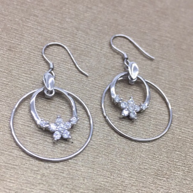 Khuyên tai móc hoa hình tròn bạc ta dài dự tiệc