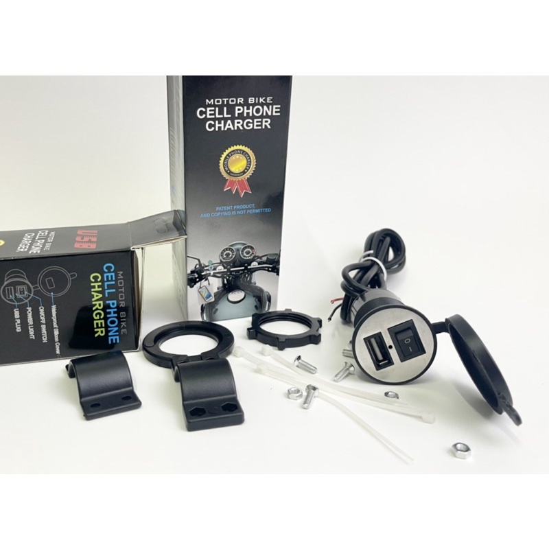Sạc điện thoại gắn xe máy công suất 10W - 2.1A - 12V. Kèm phụ kiện lắp đặt dễ dàng, có hướng dẫn lắp
