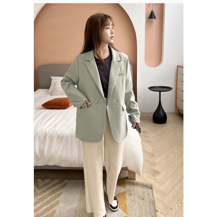 Áo khoác blazer nữ màu xanh bạc hà thanh lịch thời trang xuân thu