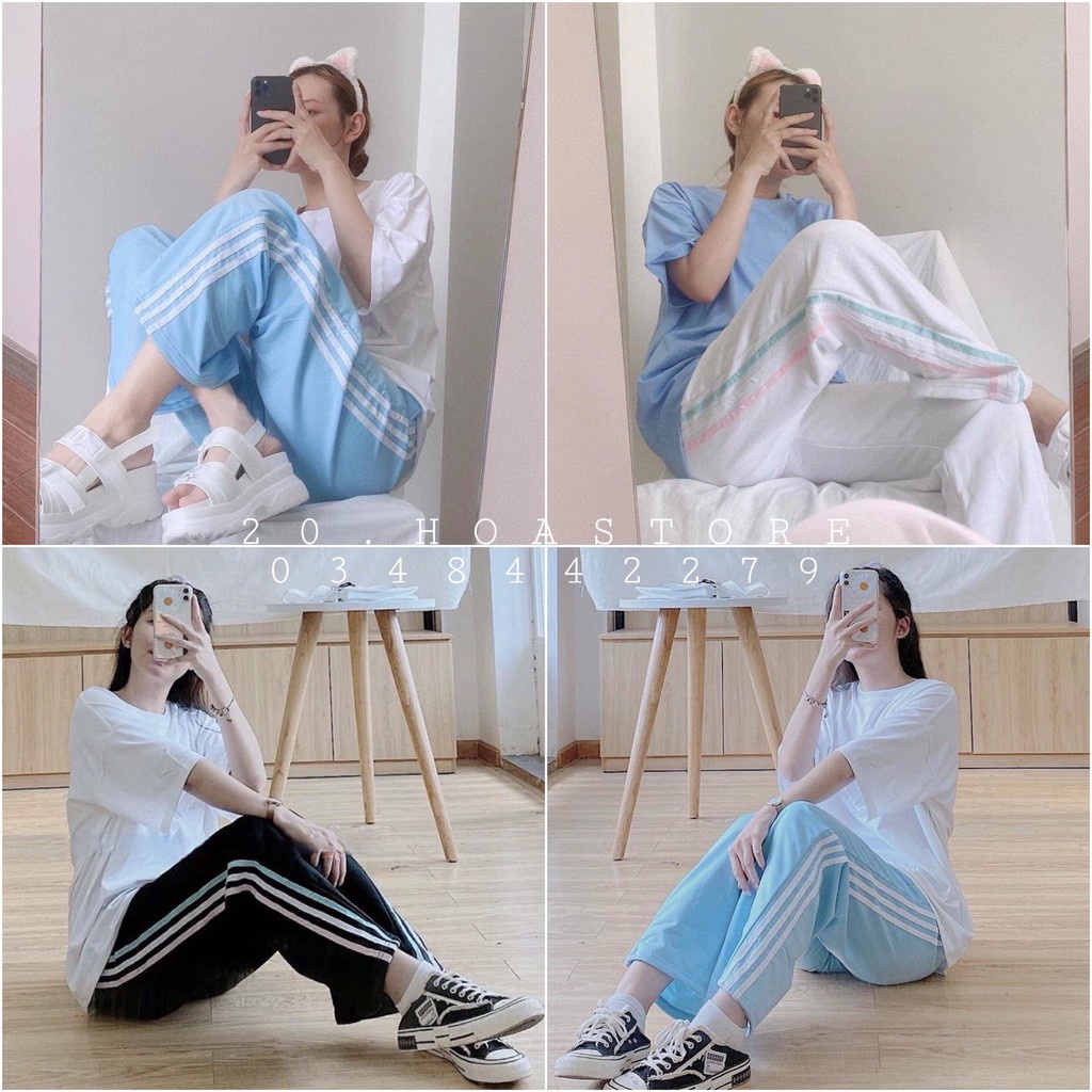 QUẦN ỐNG SUÔNG BA SỌC PHỐI MÀU Dài UNISEX TRẮNG ĐEN XANH - CUL 3 LINE RIO RAINBOW PANTS
