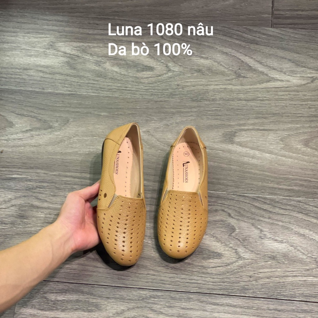 Giày bệt nữ mũi tròn nữ Lunashoes (1080) da bò 100% mũi tròn da thật cao cấp nhiều màu (BH 24TH) giầy trung niên