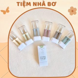 Set thìa dĩa ăn dặm silicon Bluemama Hàn Quốc cho bé ăn dặm kèm hộp đựng