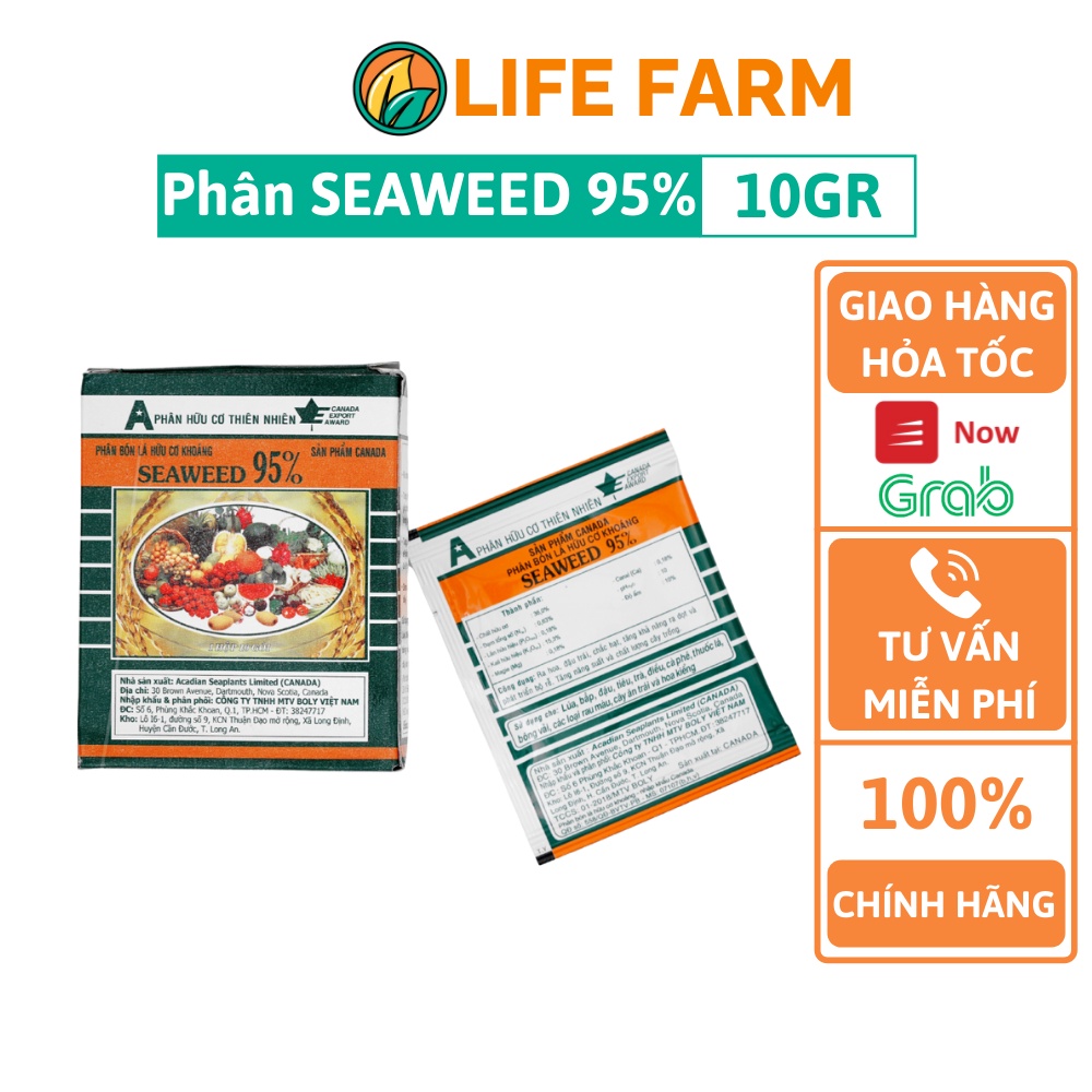 Phân Bón Lá Hữu Cơ Seaweed 95% (Rong Biển) Canada Kích Cây Ra Hoa Trái - Gói 10g (PRB-001).