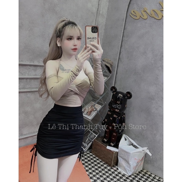 Set Áo Trể Vai Kèm Chân Váy thun borip