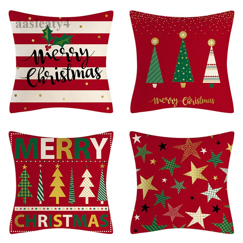 1 áo gối bằng vải lanh kích thước 45*45cm với họa tiết theo phong cách Giáng Sinh