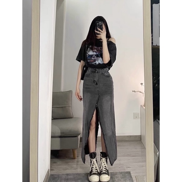 Chân váy Ro denim xẻ cao cấp