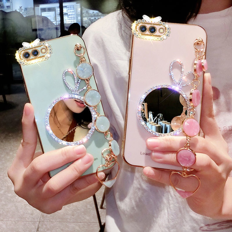 Ốp Điện Thoại Họa Tiết Thỏ Có Gương Trang Điểm Cho OPPO A3S A12E Realme C1