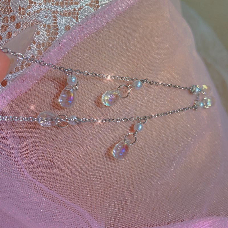 Dây Chuyền Mặt Hình Giọt Nước Đính Đá Phong Cách Retro Thời Trang