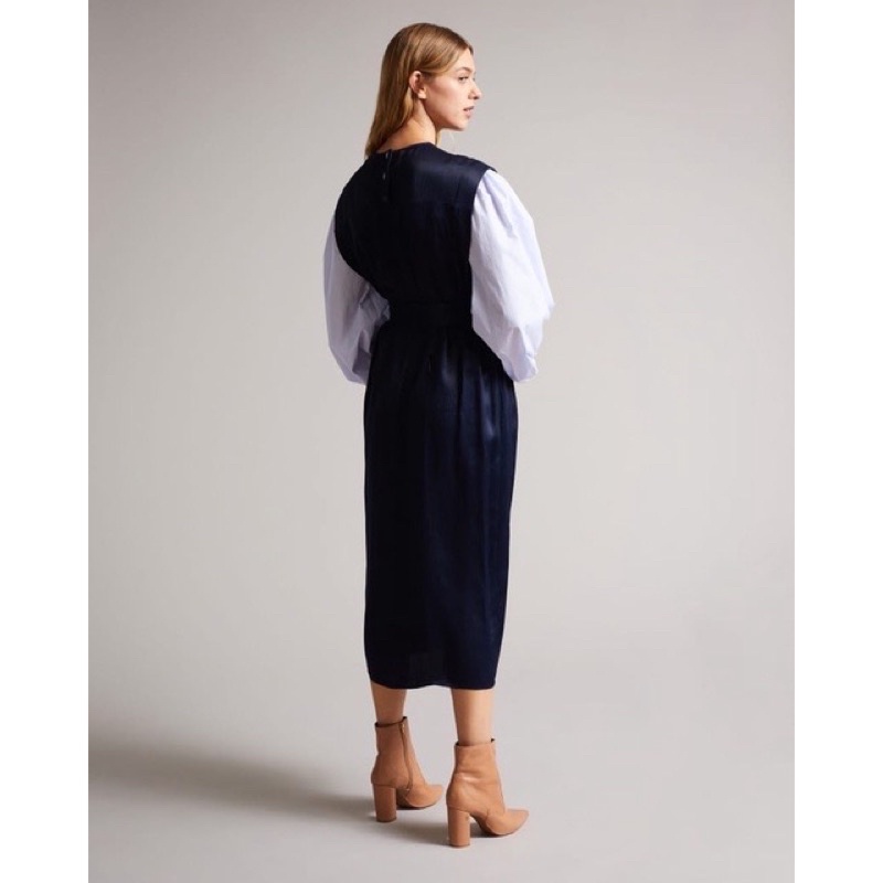 Đầm Ted baker phối lụa kèm dây thắt eo