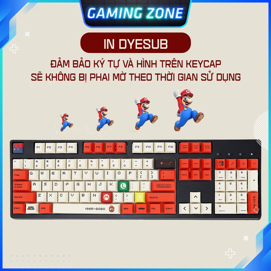 [Mã 33ELSALE hoàn 7% đơn 300K] Keycap bàn phím cơ Retro Mario Đỏ nhựa PBT 127 phím siêu đẹp