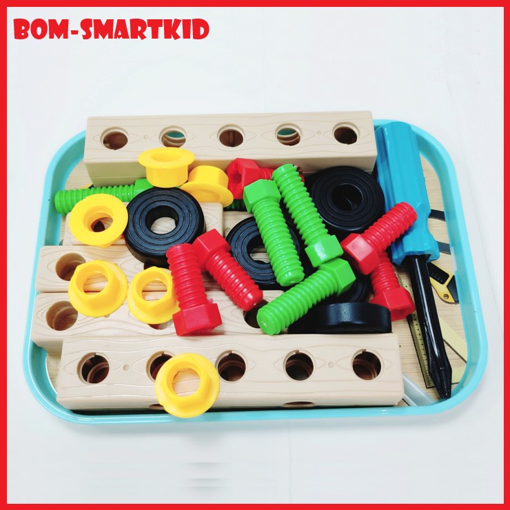 Bộ đồ chơi dụng cụ sửa chữa cho bé có kìm, búa, vít, khoan - kèm cặp đựng chất liệu nhựa nguyên sinh an toàn