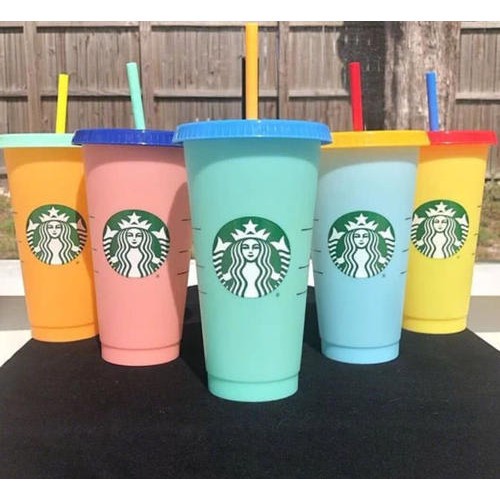 Starbucks Color Changing Cups Berubah Warna Colour Reusable Cup Cold Cup straw cup Tumbler cup 24 oz brilliantant