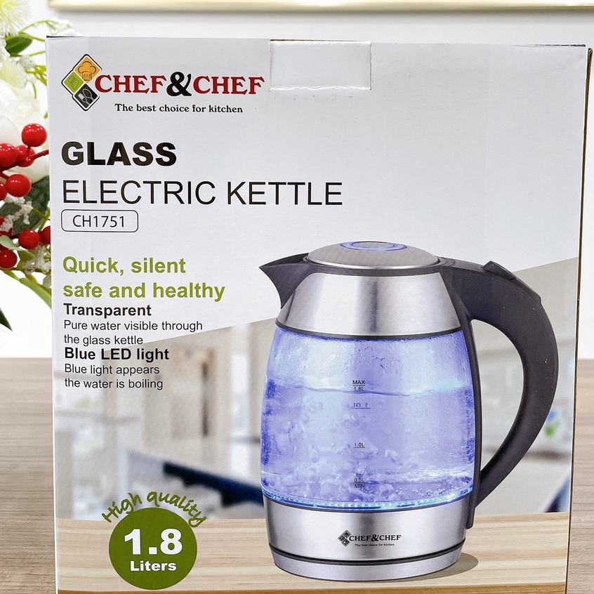 ẤM SIÊU TỐC THỦY TINH CHEF&amp;CHEF CH-1751 BÌNH CHỨA 1.8L CHẤT LIỆU THUỶ TINH TRONG SUỐT