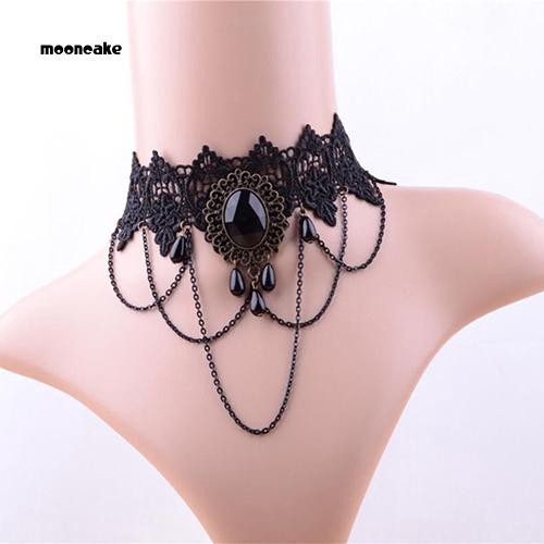 Vòng cổ choker bằng ren đính đá mặt trăng phong cách cổ điển dành cho nữ