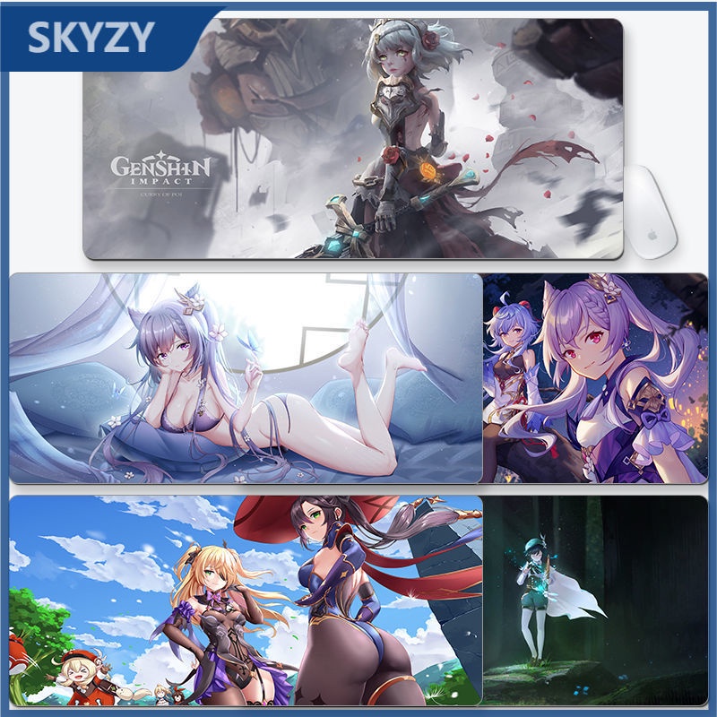 Tấm lót chuột bàn máy tính chơi game dày dặn họa tiết hoạt hình Genshin Impact cỡ lớn