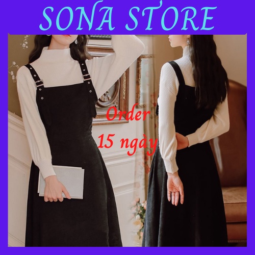 Váy yếm dài nữ vintage đen nâu đỏ sang chảnh bánh bèo hàng quảng châu cao cấp SONA STORE Order taobao Y1