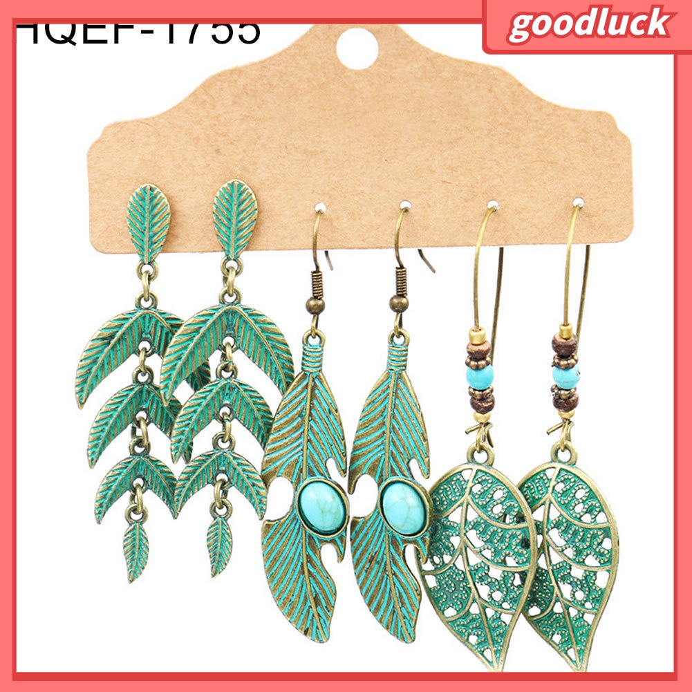 Set 3 Đôi Khuyên Tai Hình Chiếc Lá Thời Trang Cho Nữ