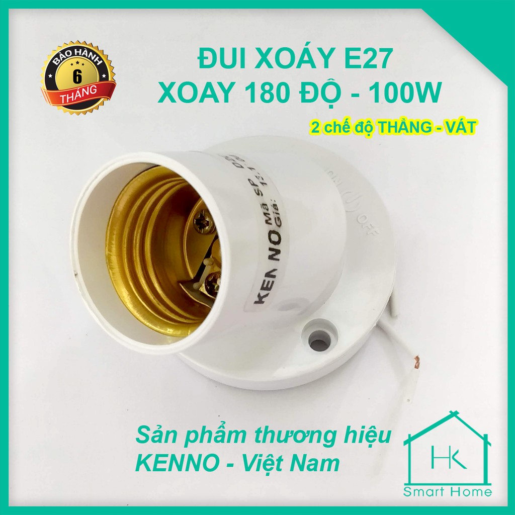 Đui Xoáy E27 Xoay 180 Độ KENNO Có Thể Xoay Thẳng Hoặc Vát, (Đuôi Xoáy, Chui Xoáy)