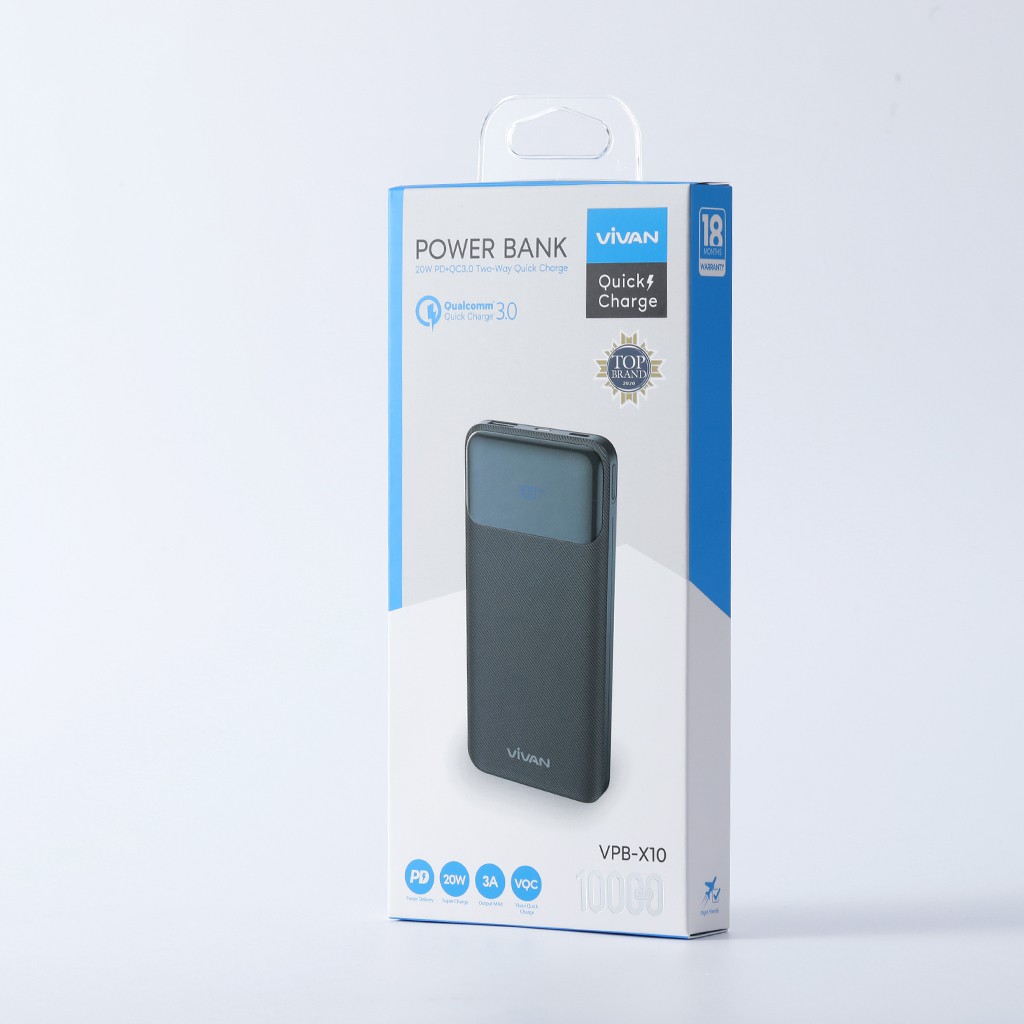 Pin Sạc Dự Phòng Chính Hãng 10000mAh Sạc Nhanh PD/QC 3.0 VIVAN VPB-X10 20W - 2Output Type C &amp; USB