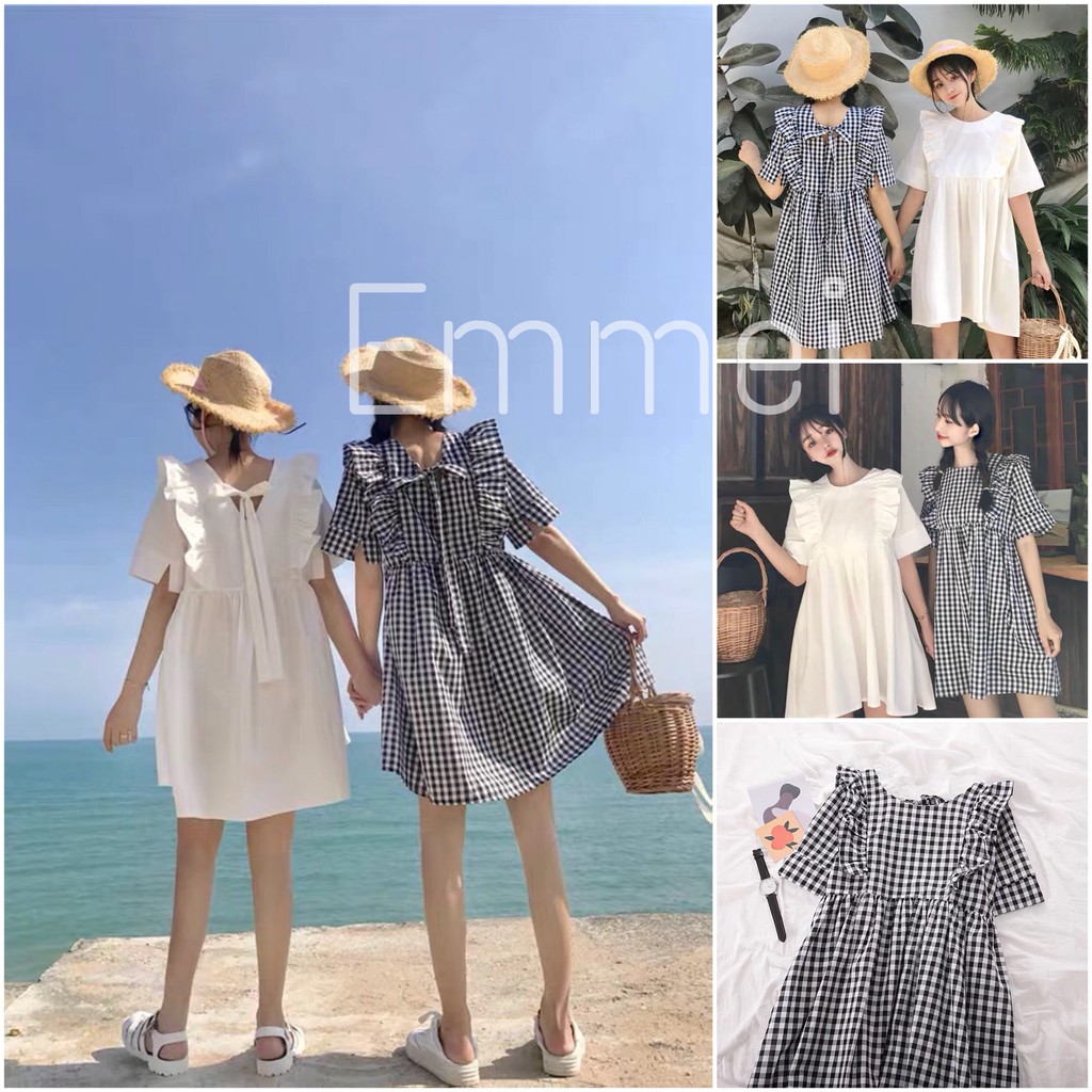 Váy babydoll dáng ngắn, đầm babydoll xanh đôi bạn thân E44 thời trang nữ emmei | BigBuy360 - bigbuy360.vn