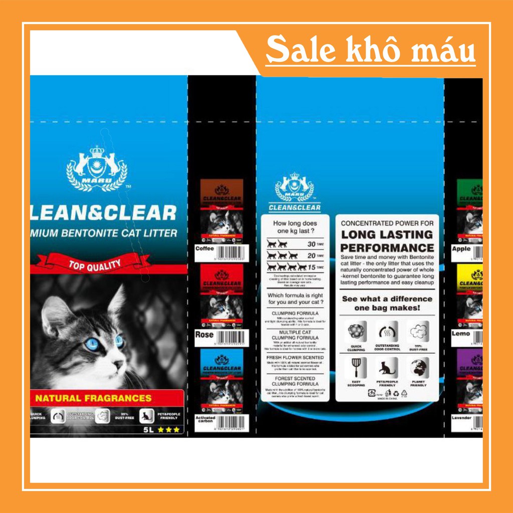 [FLASH SALE]  Cát vệ sinh cho mèo clean and clear siêu vón cục siêu khử mùi( 5 lít) sỉ sll lớn