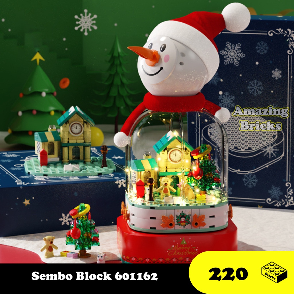 Đồ chơi Lắp ráp Hộp Âm Nhạc Người Tuyết Giáng Sinh Noel, Sembo Block 601162 Music Box, Xếp hình thông minh